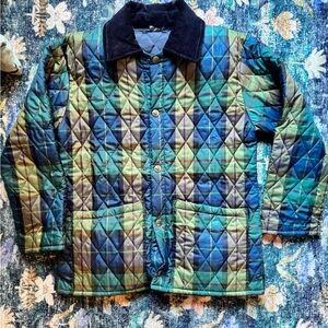 John Partridge Women's Quilted Puffer Jacket - Green and Blue, Made in England